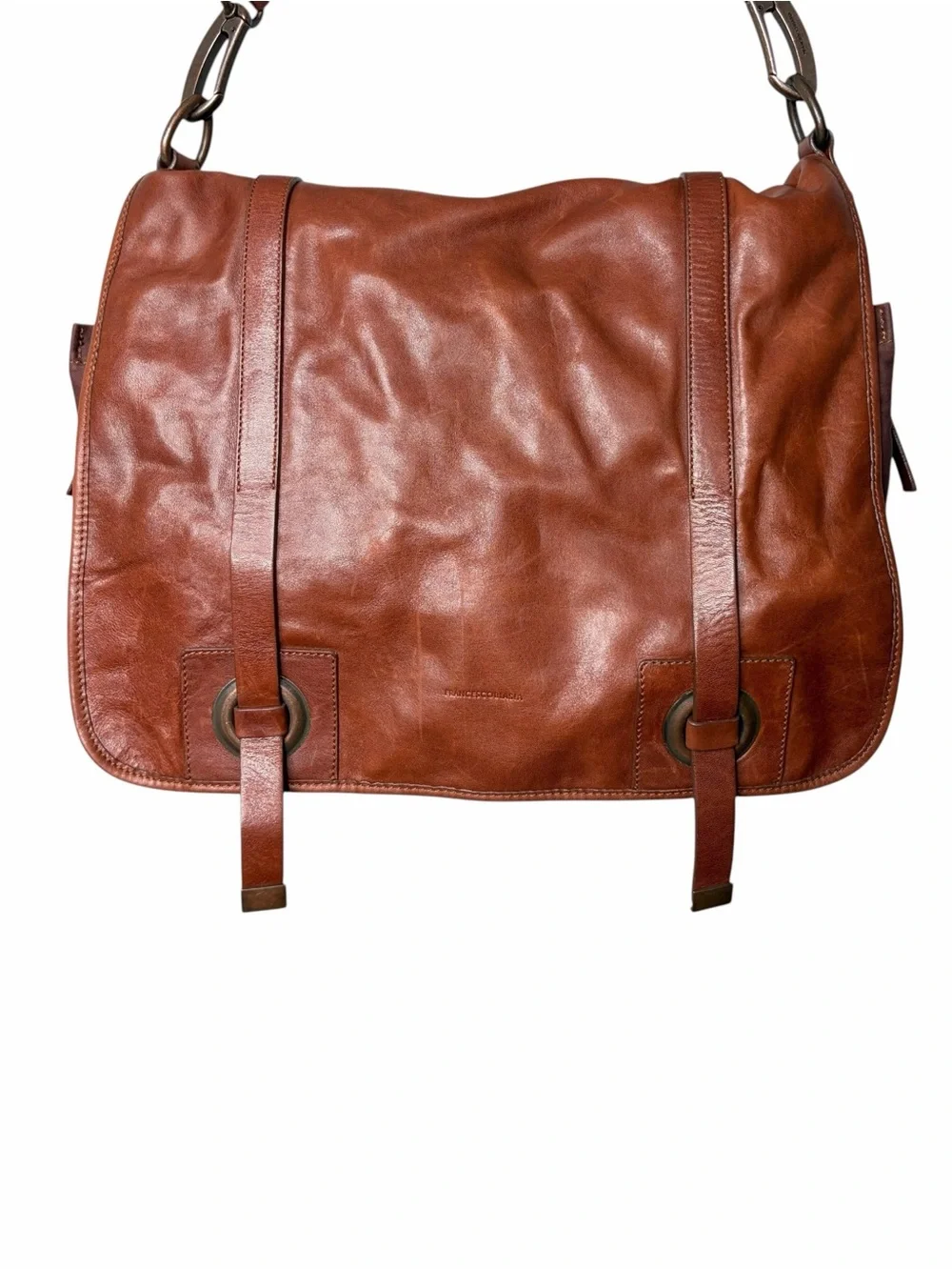 Francesco Biasia Brown Leather Messenger Bag Soft Laptop Work Travel Crossbody